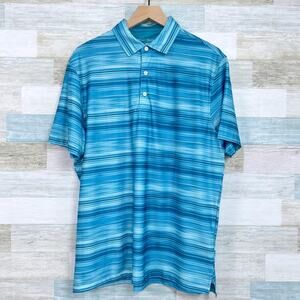 Hickey Freeman Performance Tech Golf Polo Shirt Blue Striped Casual Men Medium
